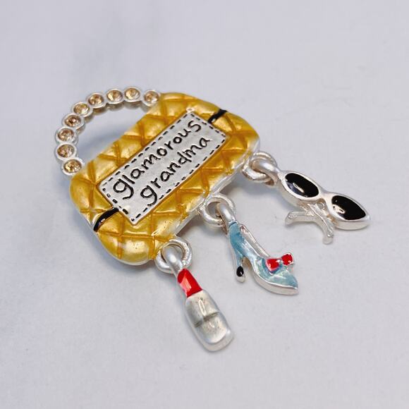VTG AJMC Y2K Novelty Glamorous Grandma Handbag Charm Brooch Enamel Signed - Picture 4 of 10
